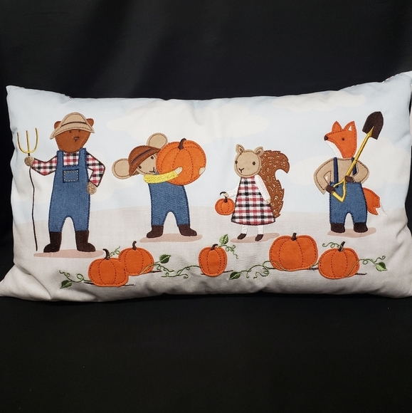 Isaac Mizrahi Fall Decorative Rectangle Pillow with Cute Animals and Pumpkins - Picture 1 of 8